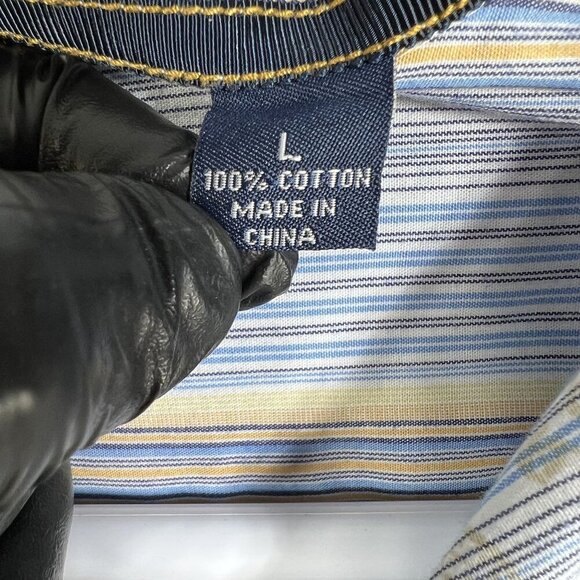 Tommy Bahama Mens L Indigo Palms Striped Front Back Graphic Button Up Shirt - Picture 12 of 15